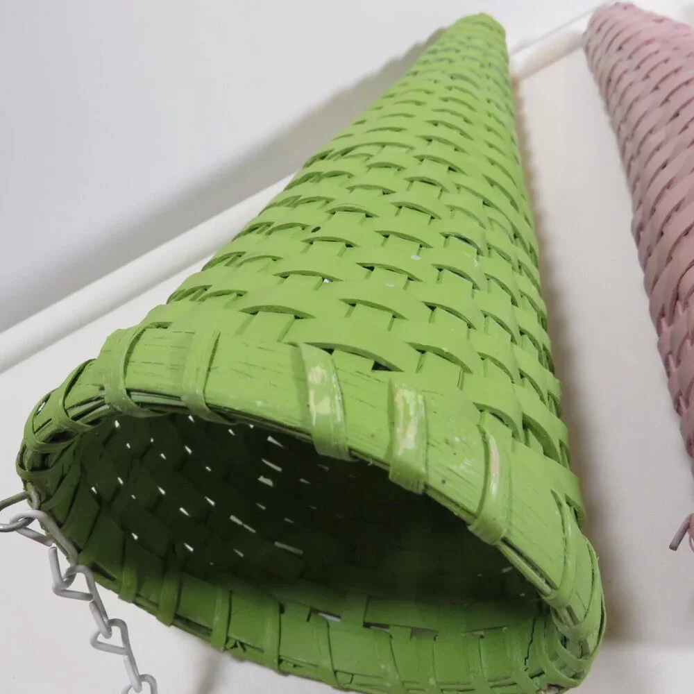 Hanging (3) Cone Woven Baskets with handles for Floral Wall Decor